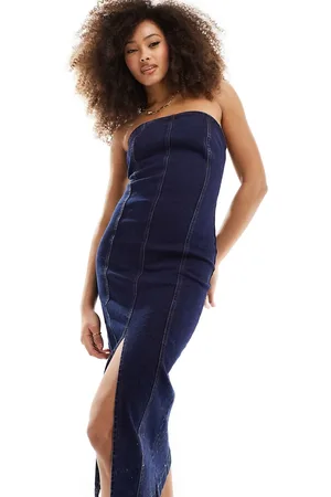 Urban Bliss Bandeau denim midaxi dress in indigo