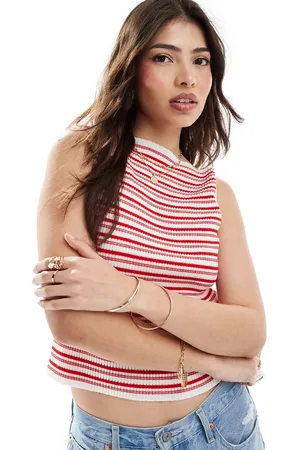 ASOS Knit ruched asymmetric top with contrast tie detail in stripe