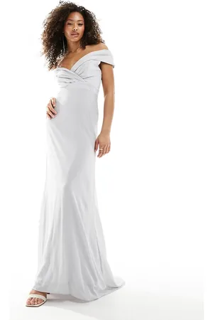 TFNC Bridesmaids bardot fitted maxi dress in
