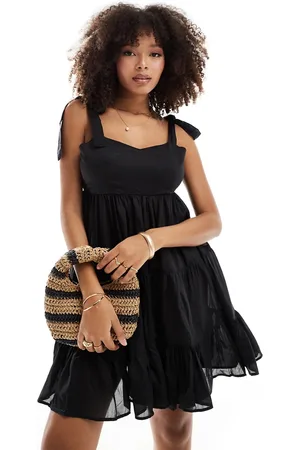 VERO MODA Tie shoulder tiered beach mini dress in