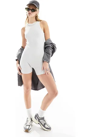 ASOS Seamless washed ribbed romper in off white