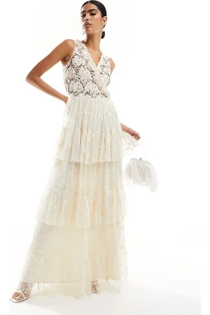 Maya Deluxe Embellished tiered maxi dress in cream