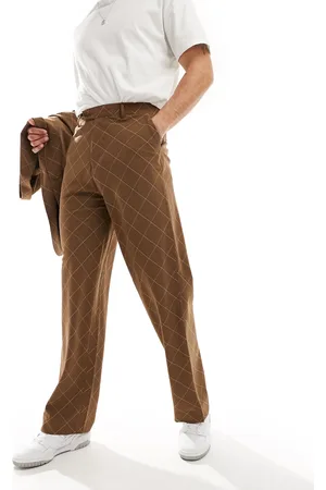 ASOS Wide leg bias cut plaid suit pants in