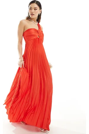 MANGO One shoulder pleated maxi dress in