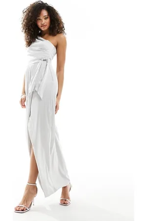 TFNC Bridesmaids one shoulder maxi dress with pleated detail in