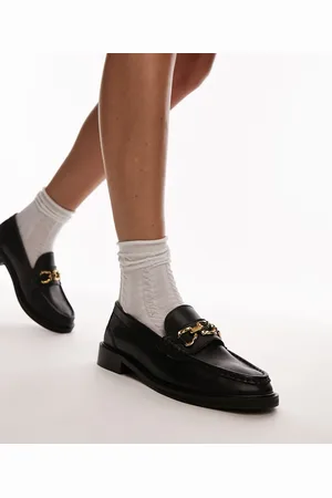 Topshop Cooper leather loafer with gold trim in