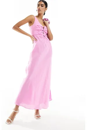EVER NEW Asymmetrical linen cut out maxi dress in