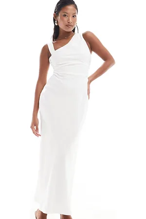 EVER NEW Linen asymmetrical midi dress in