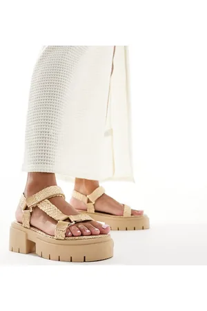 Public Desire Hazard chunky sandals with raffia in natural