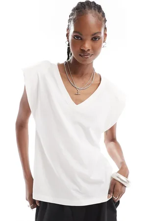 ONLY V neck padded shoulder T-shirt in