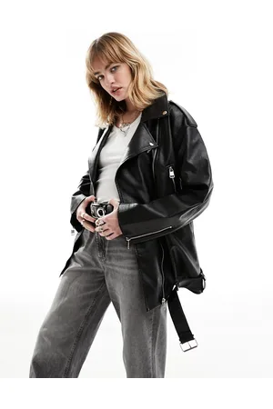ONLY Faux leather oversized biker jacket in