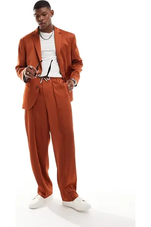 ASOS Pull on wide leg suit pants in tobacco