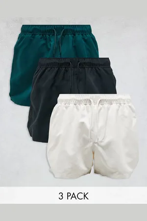 ASOS 3-pack swim shorts in short length in black/green/gray