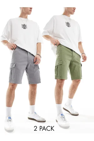 JACK & JONES 2 pack cargo shorts in gray & khaki