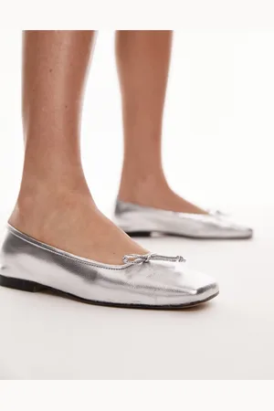 Topshop Bethany leather square toe unlined ballerina shoes in