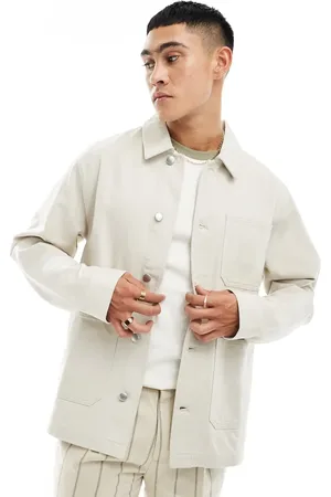 ASOS Worker jacket in washed twill in stone