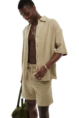 Pull&Bear Textured shirt in khaki - part of a set