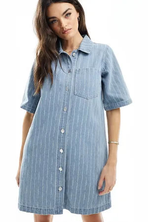Object Pinstripe mini shirt dress in light denim