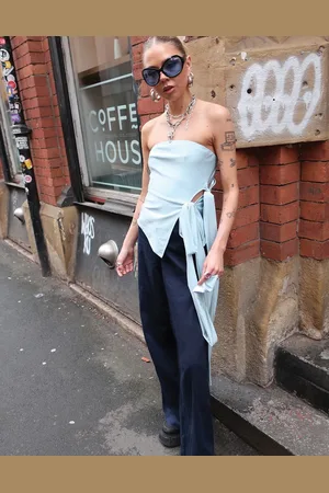 Labelrail X Daisy Birchall asymmetric slinky bandeau top with bow detail in ice