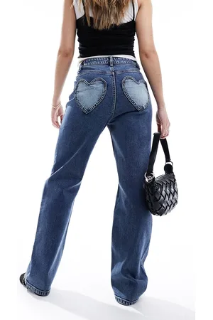 Miss Selfridge Heart pocket straight leg jean in dark wash