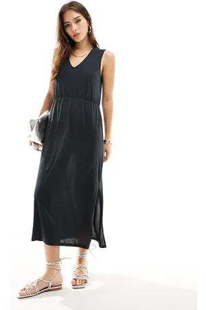 VILA Slinky v neck midi dress in