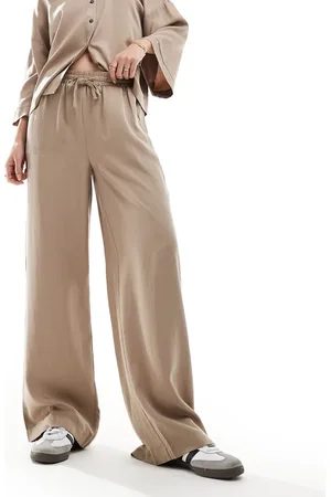 Object Soft draw string waist wide leg pants in stone - part of a set