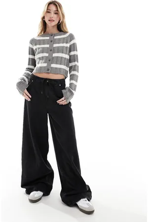 ASOS Cropped ribbed cardigan with crew neck in stripe