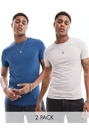 ASOS 2 pack muscle fit t-shirts in gray and blue