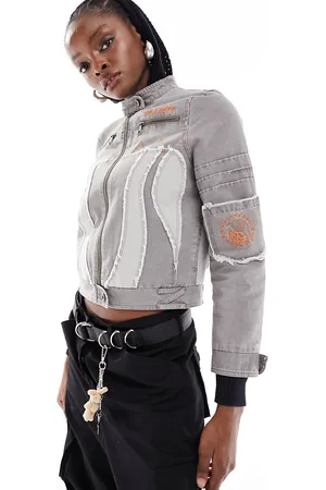 COLLUSION Distressed canvas motocross jacket in light