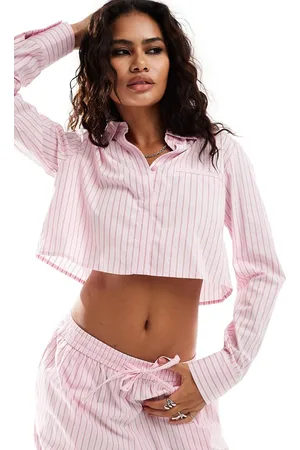 ONLY Cropped shirt in pink and red stripe - part of a set