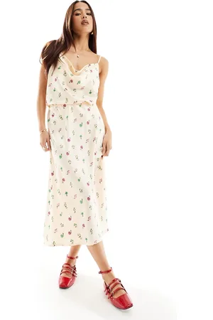Y.A.S Y.A.S satin midi skirt in cream ditsy floral print - part of a set