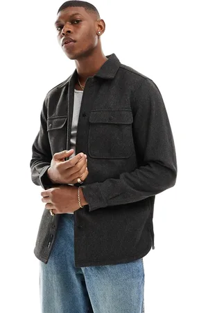 Only & Sons Faux wool overshirt in charcoal