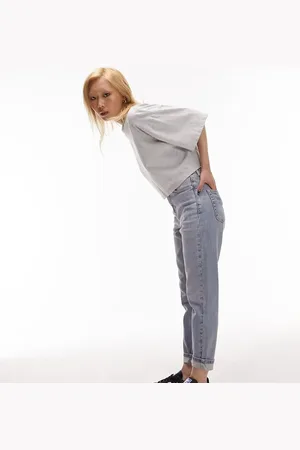 Topshop Comfort stretch Mom jeans in bleach - LBLUE