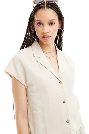 JDY Short sleeve linen mix shirt in beige - part of a set