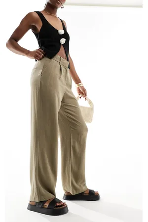 VERO MODA Linen wide leg dad pants in khaki