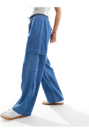 ONLY Marla wide leg denim cargo pants in mid