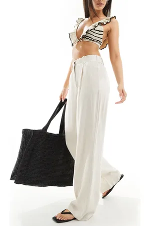 VERO MODA Linen wide leg dad pants in oatmeal