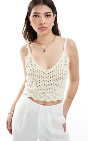 VERO MODA Crochet cami crop top in cream