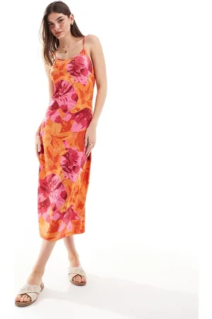 VILA Jersey midi cami dress in oversized orange and pink floral