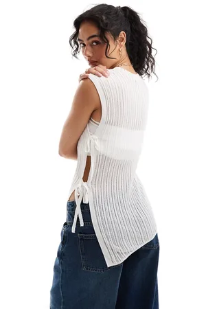 ONLY Sheer asymmetric tie detail tank top in