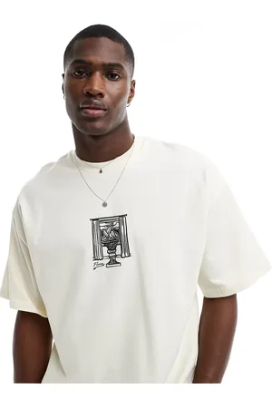 SELECTED Oversized heavy weight t-shirt with vase chestprint in cream