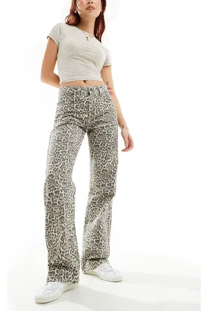 Stradivarius STR straight leg jeans in leopard print
