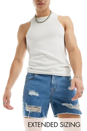 ASOS Short length denim shorts with rips in mid wash