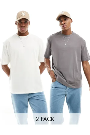 ASOS 2 pack oversized t-shirts in ecru and charcoal