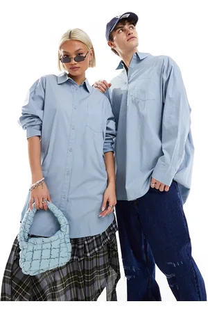 COLLUSION Unisex oversized cotton shirt in blue