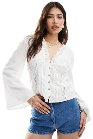 ASOS Lace insert long sleeve smock top in