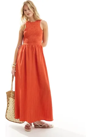 ASOS Racer crinkle midi sundress with scoop back in carrot