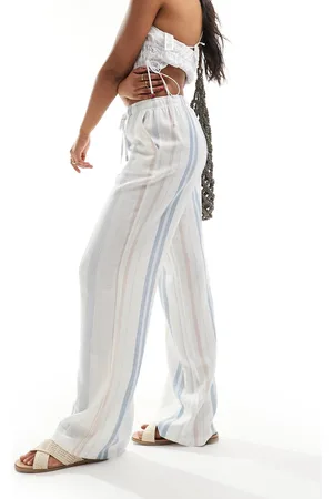 Stradivarius Linen mix pull on pants in stripe