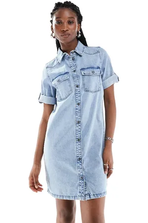Noisy May Denim mini shirt dress in lightwash blue