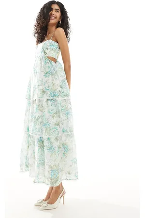EVER NEW Tiered midaxi dress in green and blue floral